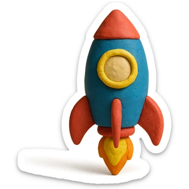 rocket ship, matte finish, playful colors, matte plasticine claymation style sticker