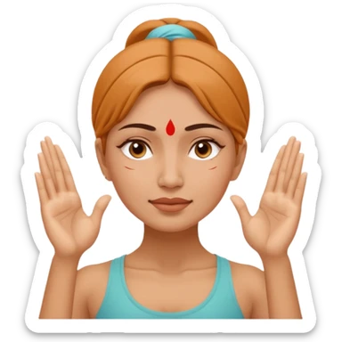 Minimal emoji of a woman performing face yoga, both hands placed on the face, fingers pressing and lifting facial muscles, clear hand-on-face exercise movement, simple wellness icon style, no beauty or medical elements

 sticker