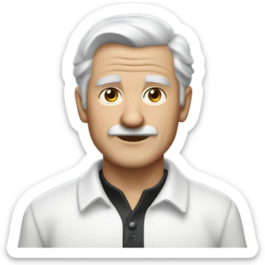 old english man, grey hair, no facial hair. wearing a white smart polo shirt with black buttons. sticker