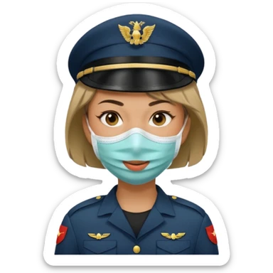 woman soldier with hair style wearing mouth mask sticker