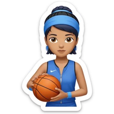 generate a pretty bratz that looks like Kajol.
 Wearing a blue zipper with short black bob cut hair and a matching blue headband. Carrying a basketball sticker