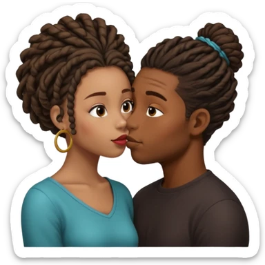 black boy with dreadlock kissing black girl with curly bun sticker