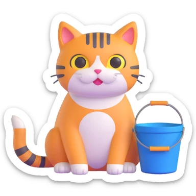 cute cat sitting with a large bucket stuck on its head sticker