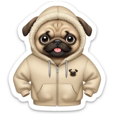 a pug wearing a balenciaga hoodie sticker