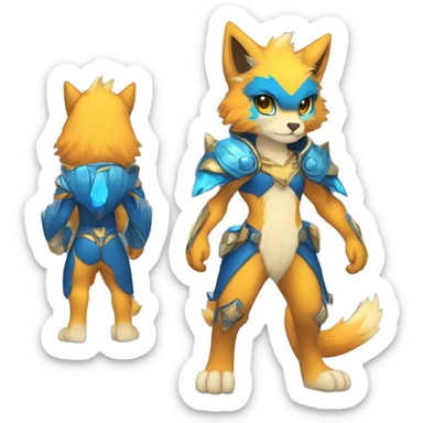 Anthro-Edgy-Cool-Blue-Yellow-Beige-Orange-Contrast-Colors-Fantasy-Fur-Sona-Chibi-Shiny-Fakémon-Hybrid full body sticker