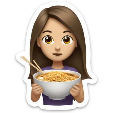 girl with brown straight hair brown eyes eating ramen sticker
