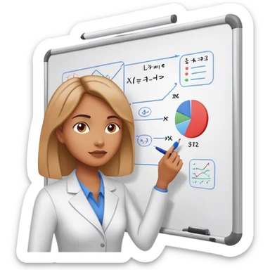 Woman writing on whiteboard with diagrams on it sticker