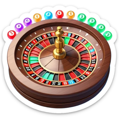 A 3D cartoon roulette wheel with spinning ball and colorful numbers, glowing casino lights, Memoji-style. sticker