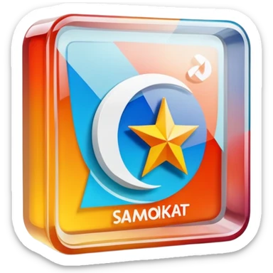 Russian Samokat delivery company logo on a transparent glass square rounded block sticker