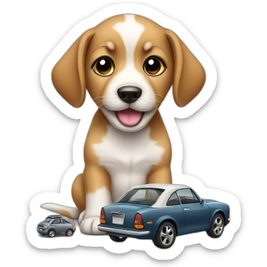 A puppy with a car sticker