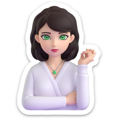 menina bonita, cabelo escuro, pele clara, olhos verdes, roupa branca estilosa sticker