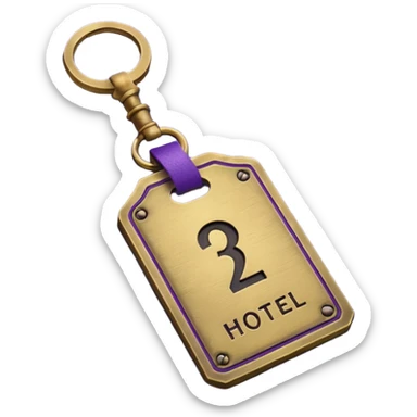 antique brass hotel key with large purple leather room number tag sticker