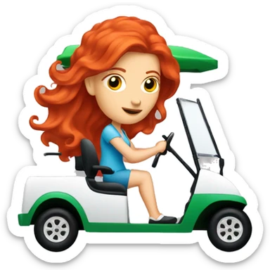 Lady red hair driving golf cart sticker