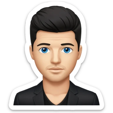Robin Thicke with blue eyes, black hair, black outfit sticker