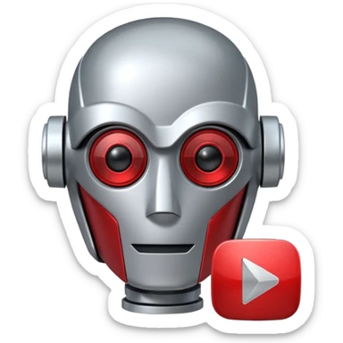 robot head next to a video play button sticker