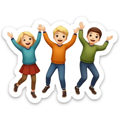 group of kids playing and tossing leaves in the air, autumn background sticker