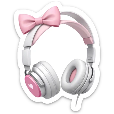 White aesthetic headphones with pink bow sticker