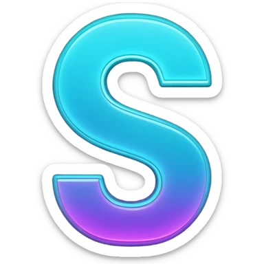 futuristic minimalistic emoji icon, letter "S" formed by three glowing digital lines representing Storm, Atom and NoizeGames, neon purple (#8B5CF6) and cyan (#00E0FF) on dark background, modern tech style, 1:1 aspect ratio sticker