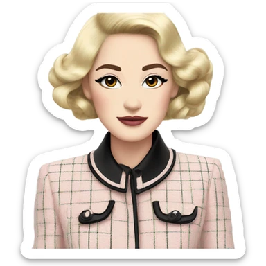 Tweed pastel colored chanel suit with black piping  sticker