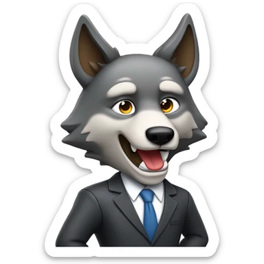 Wolf ceo wearing a suit determined smirking full body pose giving a peace sign  sticker