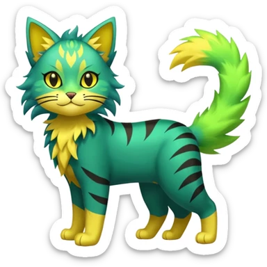 Green and Yellow Electrike-Lucretia-Luxray-Sprigatito-Bobcat-Amaura-Aurorus-Shiny-glorp-cat-fusion (full body) sticker