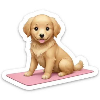 Silly Golden retriever puppy on light pink yoga mat sticker