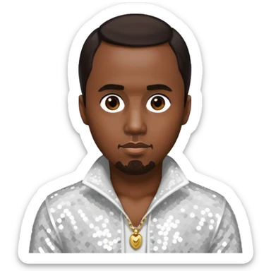 P Diddy with dark brown hair, white sequin outfit sticker