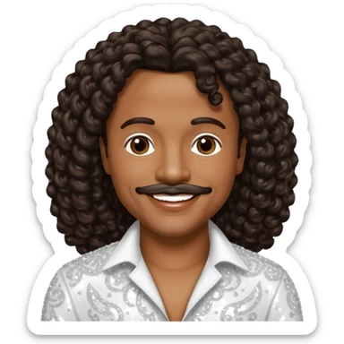 Howard Hewett with long dark brown jeri curl hair, white sequin outfit sticker