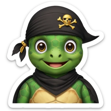 sea turtle wearing a black pirate scarf, portrait sticker