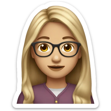 Caucasian girl with long brown hair with blond highlights wearing glasses sticker