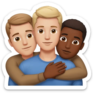 threesome with white guy on the left, black guy in the middle, and brown guy on the right sticker