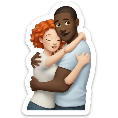 Black guy hugging white woman with cute short red hair  sticker