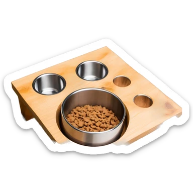 Elevated pine wood dog feeder with 2 stainless steel bowls sticker
