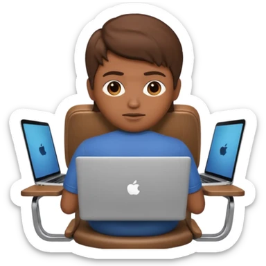 Memoji sitting on a chair from behind (pnly hair and back of the chair shown) focusing on laptop  sticker