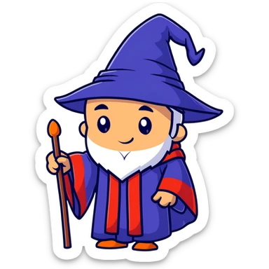 Magical wizard wearing hat and robe with Armenian flag colors (red, blue, and orange stripes) sticker