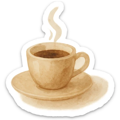 watercolor art style espresso cup, soft edges, brown and cream tones, gentle steam sticker