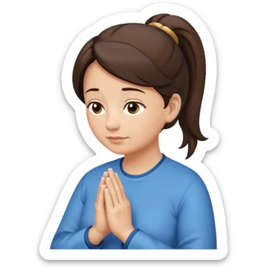 Photo realistic middle aged woman medium dark brown hair in ponytail light medium skin praying sticker