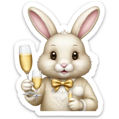 Easter bunny holding a glass of champagne sticker