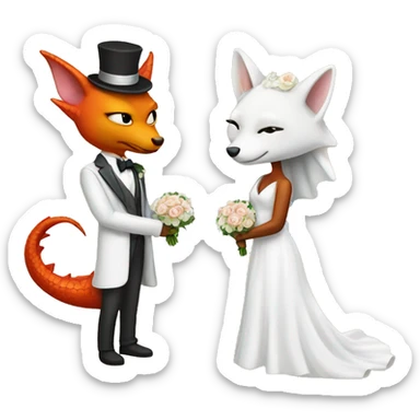 dragon bride and fox groom getting married sticker
