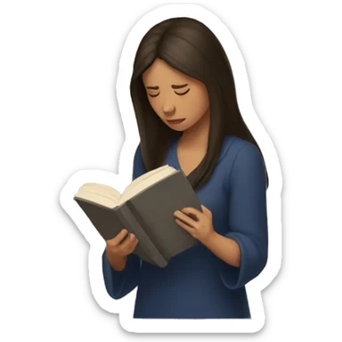 brunette long hair woman crying while holding and reading book sticker