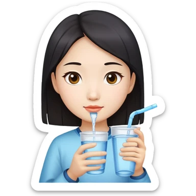 Chinese girl holding a water cup sticker