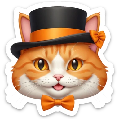 playful orange cat in a top hat and bow tie, winking sticker