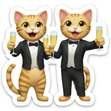 two cats cheers champagne sticker