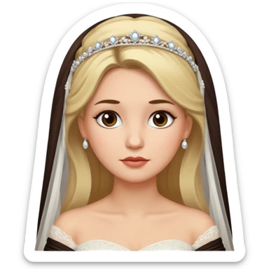 White tanned skin bride with dark brown hair mixed with blonde with a chin on her face sticker