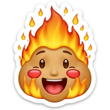 Generate an emoji that is on fire, laughing, crying, and melting at the same time with a sad mouth. Make the emoji sad. sticker