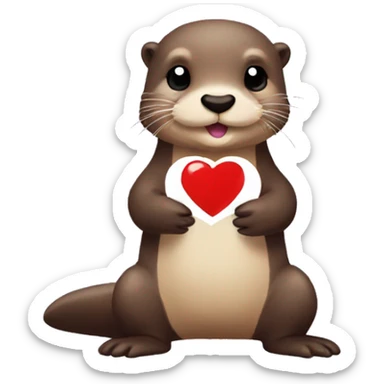Otter holding a heart and looking cute - Pixel Art sticker