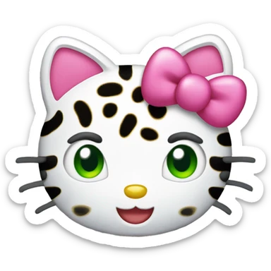 Blinking hello kitty with green eyes and leopard bow   sticker