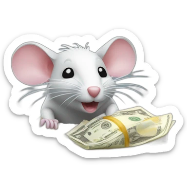Rat snorting powdered sugar with a bank note sticker