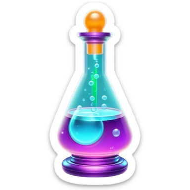 Clash of Clans aesthetic: Cinematic Playful Sci-fi Health Potion Emoji, rendered in a 3D vector-style similar to standard emojis with minimal shading and bold, simplified shapes. A compact, futuristic vial with a glowing neon liquid and sleek contours, softly glowing with a healing cosmic charm. Simplified yet unmistakably iconic, highly detailed and consistent, glowing with a soft radiant glow and high shine. Stylized with a touch of futuristic alchemy and a soft glowing outline, capturing the essence of a vital energy elixir with a playful, interstellar spirit! sticker
