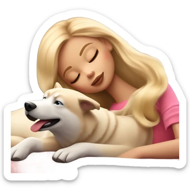 Pretty blonde Barbie girl emoji napping with red Siberian Husky  sticker